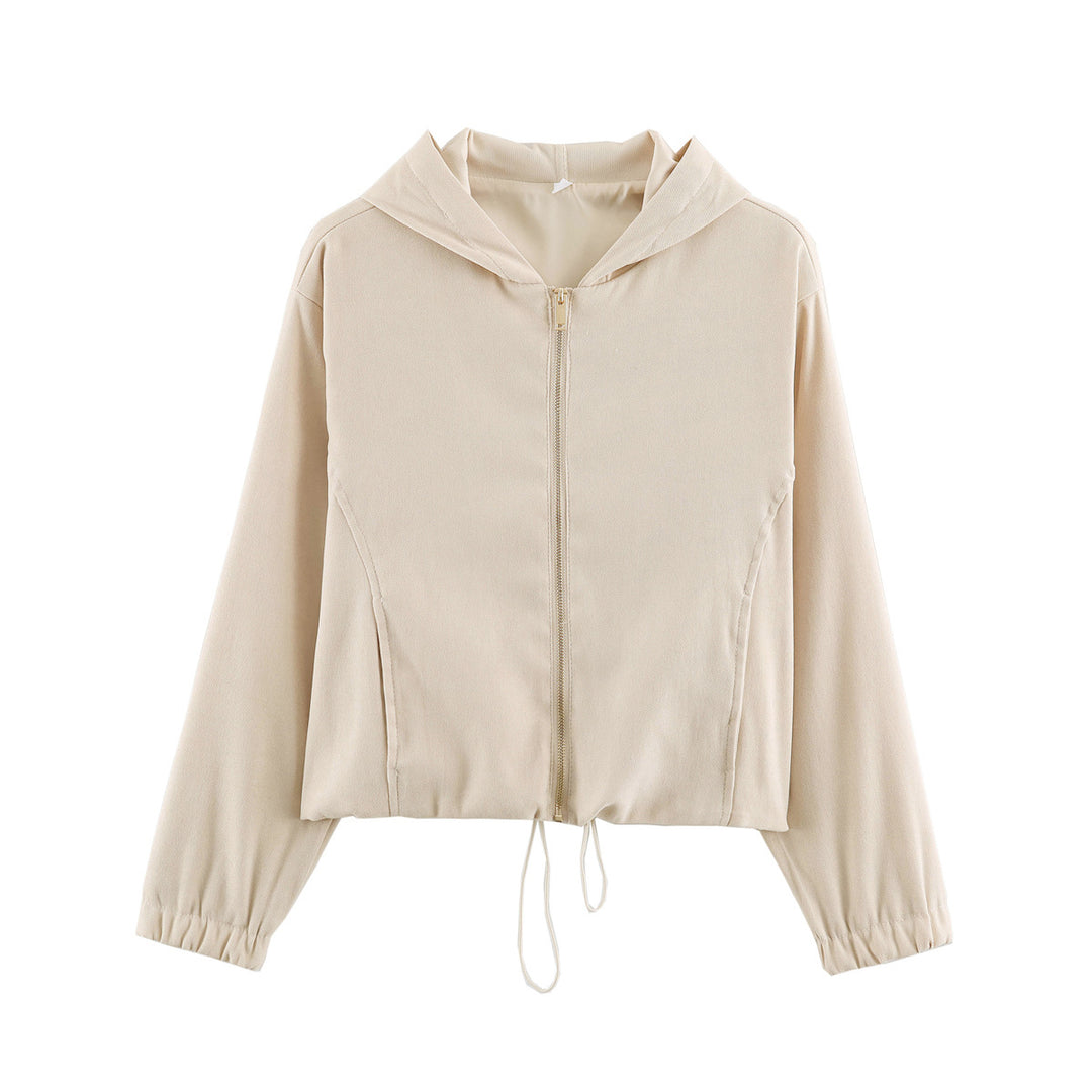 Damen Jersey‑Zweiteiler mit kurzer Kapuzenjacke, Kordelzug und gerader Komforthose Drune