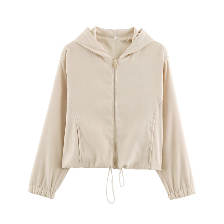 Damen Jersey‑Zweiteiler mit kurzer Kapuzenjacke, Kordelzug und gerader Komforthose Drune