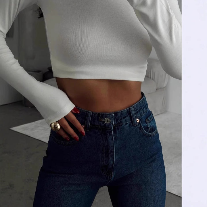 Damen modisches Trocken-Fit Crop-Top mit Stehkragen Drune