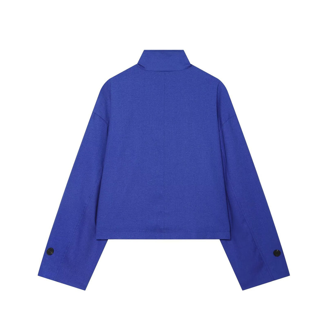 Damen Kurzjacke mit Stehkragen, Schulterriegeln und Knopfverschluss Drune