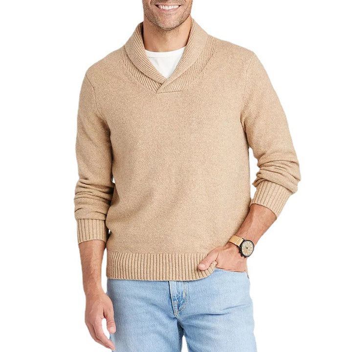 Herren Schalkragen-Pullover aus meliertem Feinstrick mit Rippbündchen Drune
