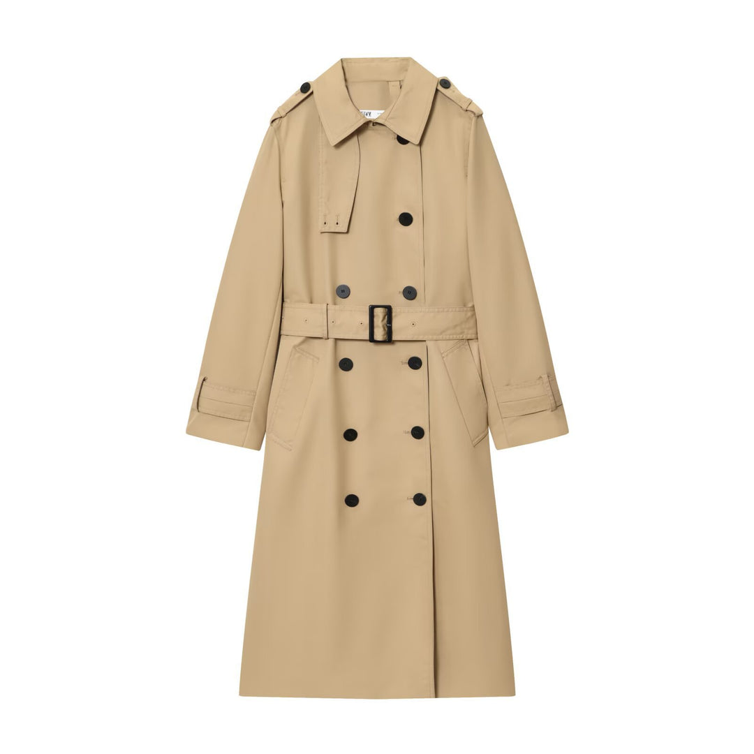 Damen 50+ klassischer Trenchcoat mit Doppelreihe, Taillengürtel und Schulterriegel Drune