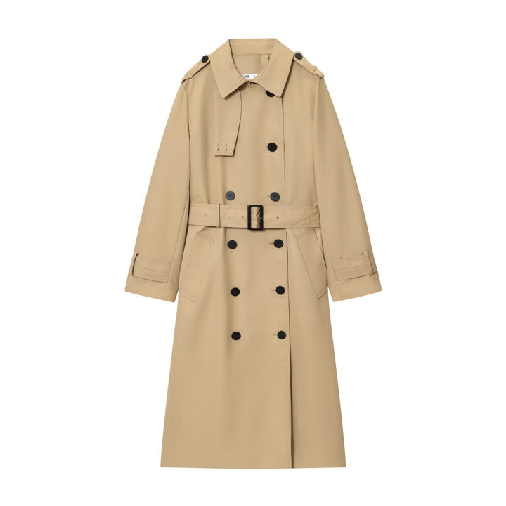 Damen 50+ klassischer Trenchcoat mit Doppelreihe, Taillengürtel und Schulterriegel Drune