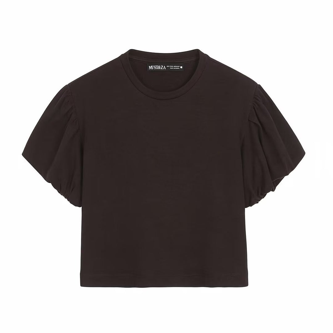 Damen modisches Crop-Top mit voluminösen Puffärmeln Drune