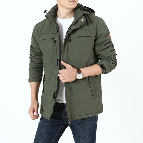 Herren Leichter Softshell-Parka mit Fleecegefütterter Kapuze und Multifunktions‑Taschen Drune