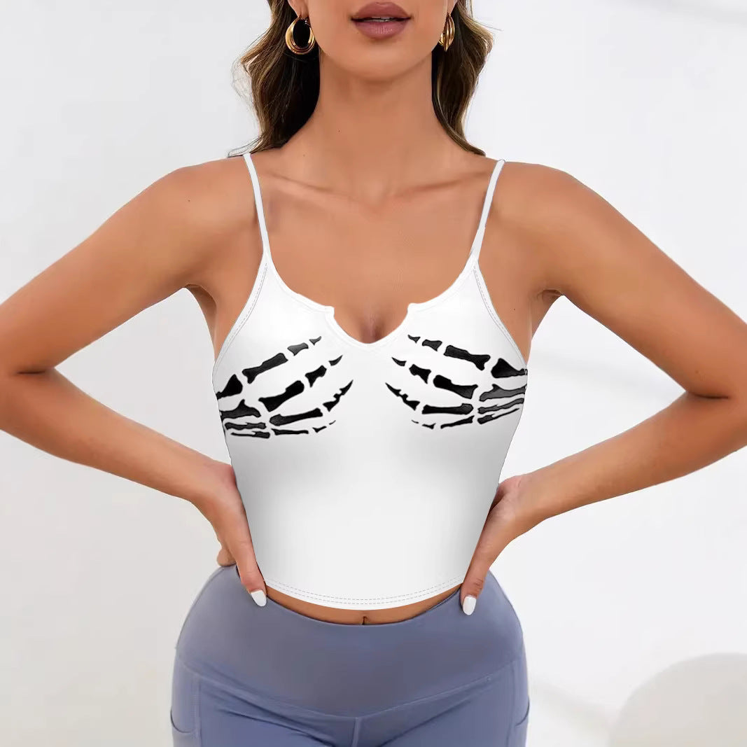 Damen Sportliches Crop-Top mit kreativem Skelett-Design Drune