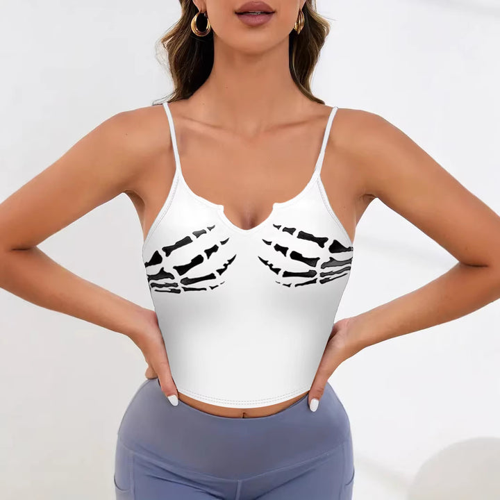 Damen Sportliches Crop-Top mit kreativem Skelett-Design Drune