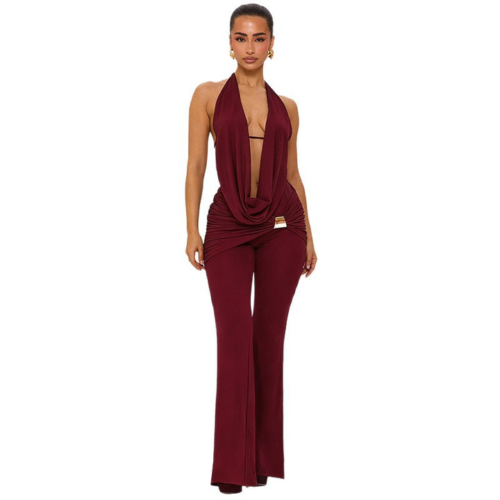 Damen Eleganter Jumpsuit mit doppeltem Kragen und trendiger Raffung Drune