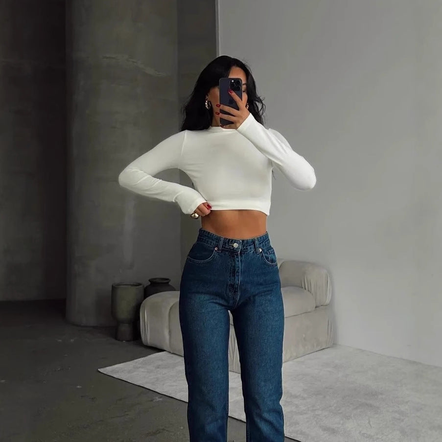 Damen modisches Trocken-Fit Crop-Top mit Stehkragen Drune