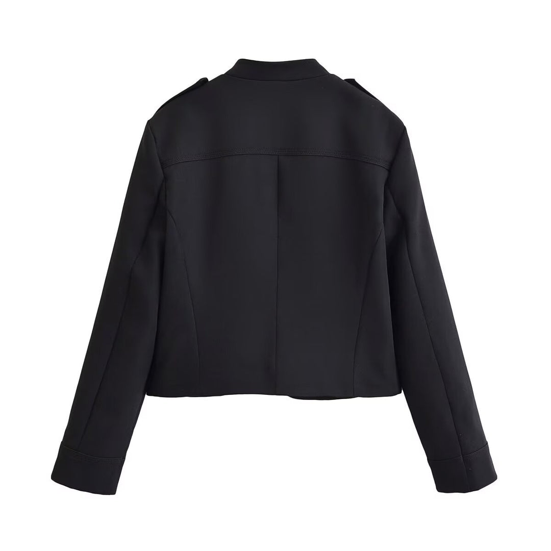 Damen Kurze Militärjacke mit Stehkragen und doppelter Zierknopfleiste Drune