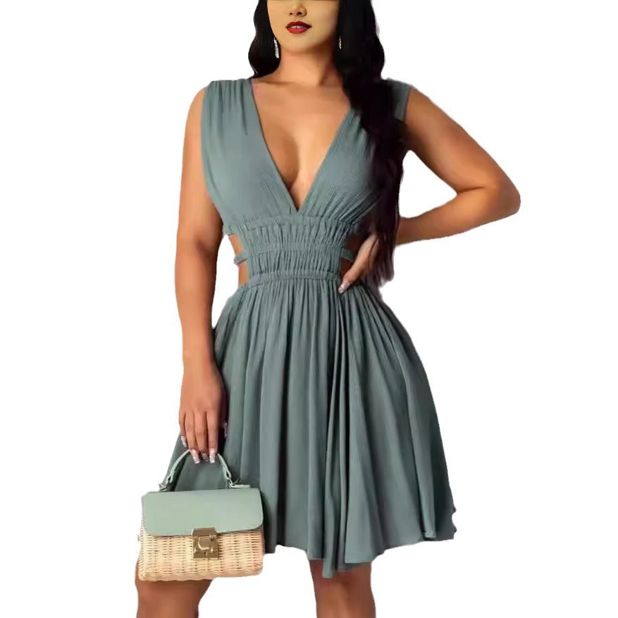 Damen Sommerliches Cut-Out Kleid mit V-Ausschnitt und Raffung Drune
