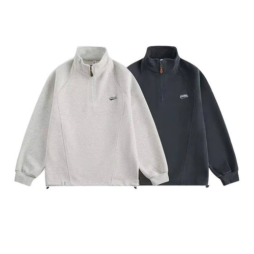 Herren leichter Stehkragen Fleece-Pullover mit halbem Reißverschluss Drune