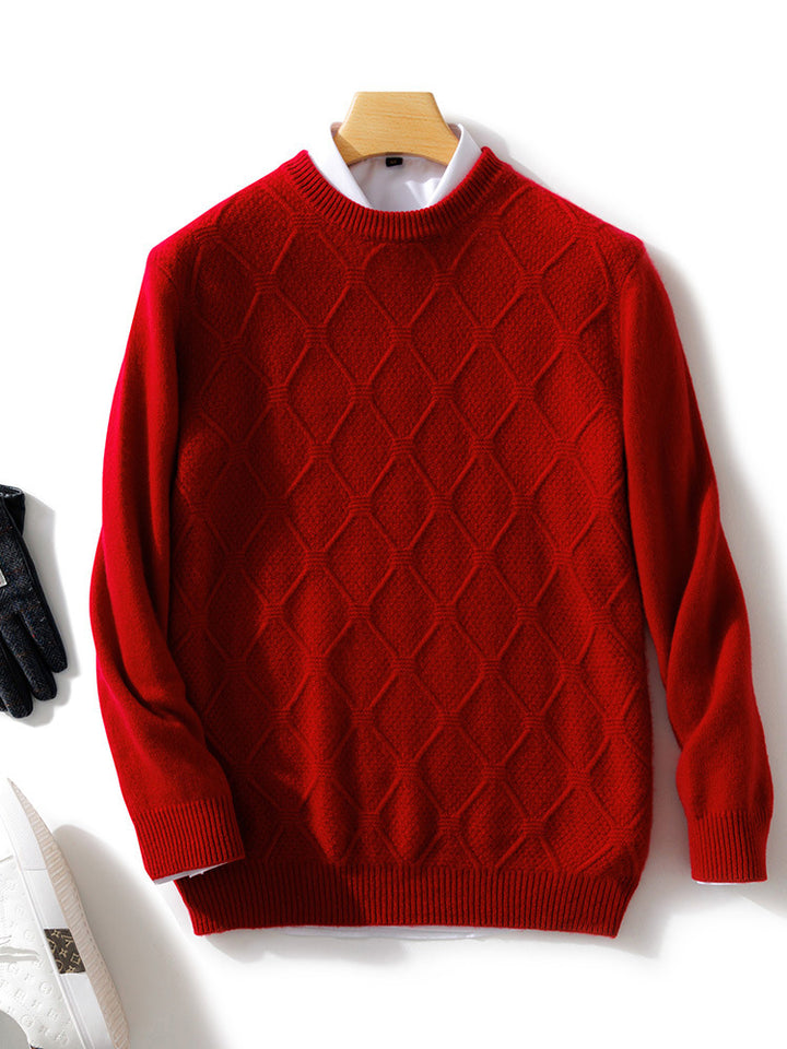 Herren Strukturierter Rauten‑Strickpullover mit Rundhalsausschnitt und kaschmirähnlicher Weichheit Drune