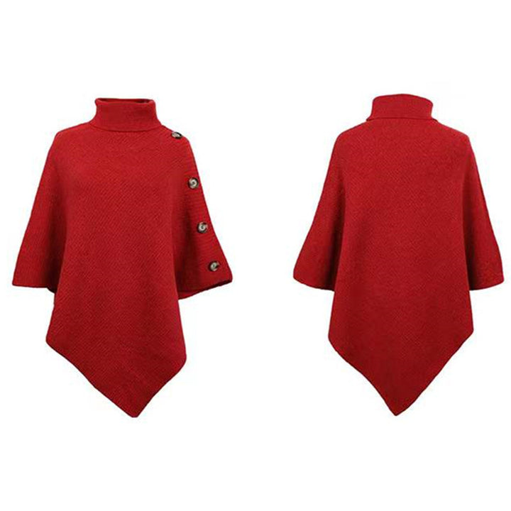 Damen Strick-Poncho mit steigendem Kragen und dekorativen Knopfdetails Drune