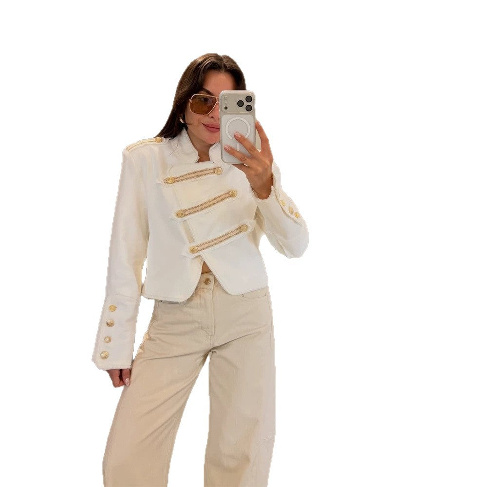 Damen Kurzjacke im Military‑Look mit dekorativen Zierkordeln und taillierter Passform Drune