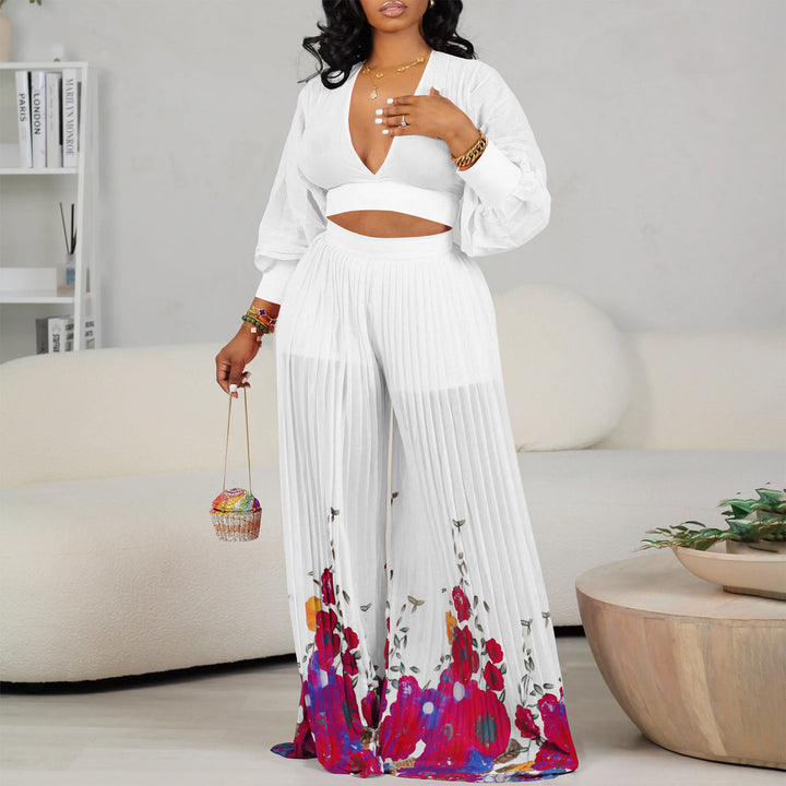 Damen Jumpsuit mit voluminösen Ärmeln und floralem Saum Drune