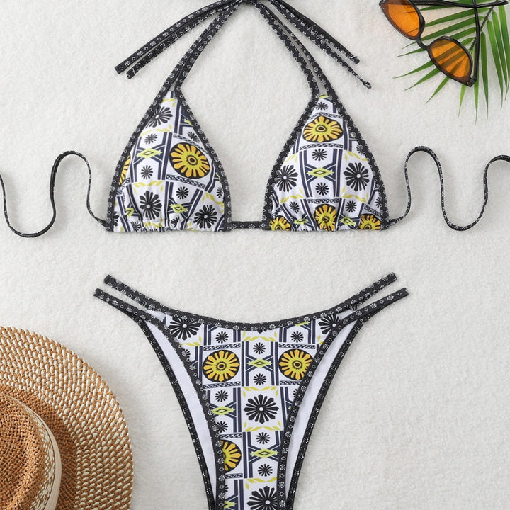 Damen Triangel-Bikini mit modernem geometrischem Muster Drune