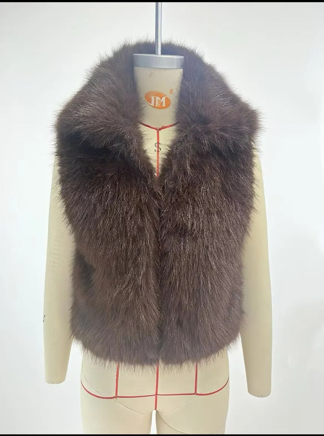 Damen nan luxuriöse Kunstfell-Weste mit voluminösem Schalkragen und verkürzter Silhouette Drune