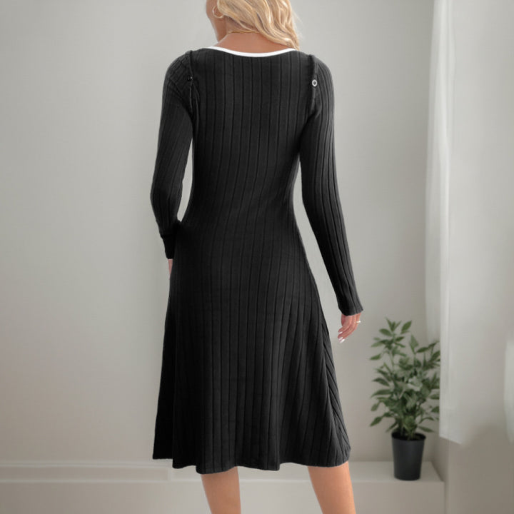 Damen Geripptes Strick-Midikleid mit V-Ausschnitt, figurbetonter Silhouette und seitlichem Schlitz Drune