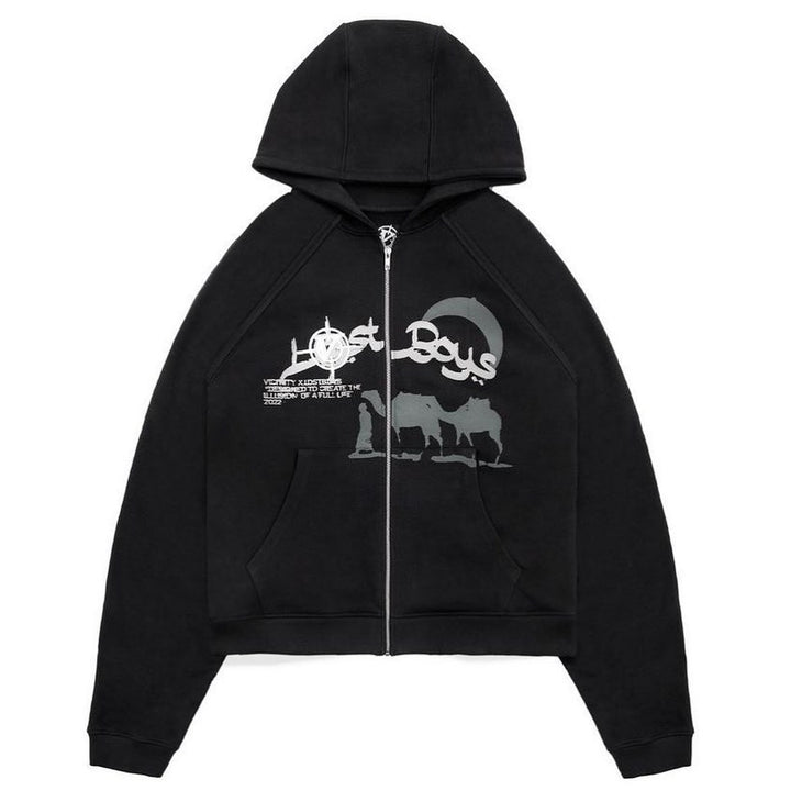 Damen nan Kapuzenjacke mit durchgehendem Reißverschluss und Rippenherz-Print Drune