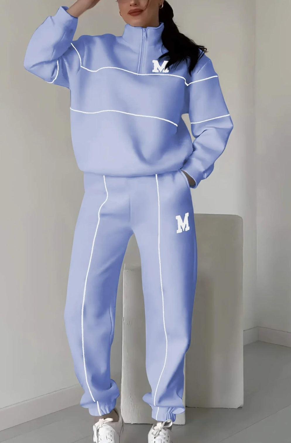 Damen sportliches Fleece-Anzugset mit Stehkragen und praktischen Taschen Drune