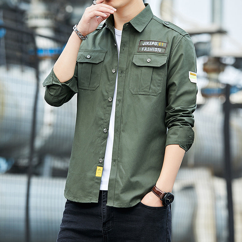 Herren Overshirt im Military-Utility-Stil mit Schulterpatten, Brustklappen und leichtem Baumwollmix Drune