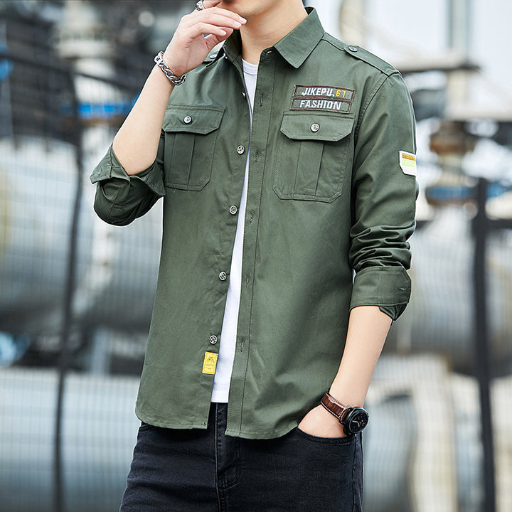 Herren Overshirt im Military-Utility-Stil mit Schulterpatten, Brustklappen und leichtem Baumwollmix Drune