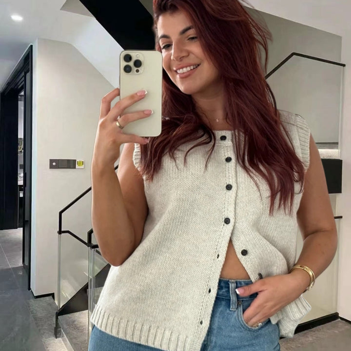 Damen Strickweste mit Knopfleiste und modernem Schnitt Drune