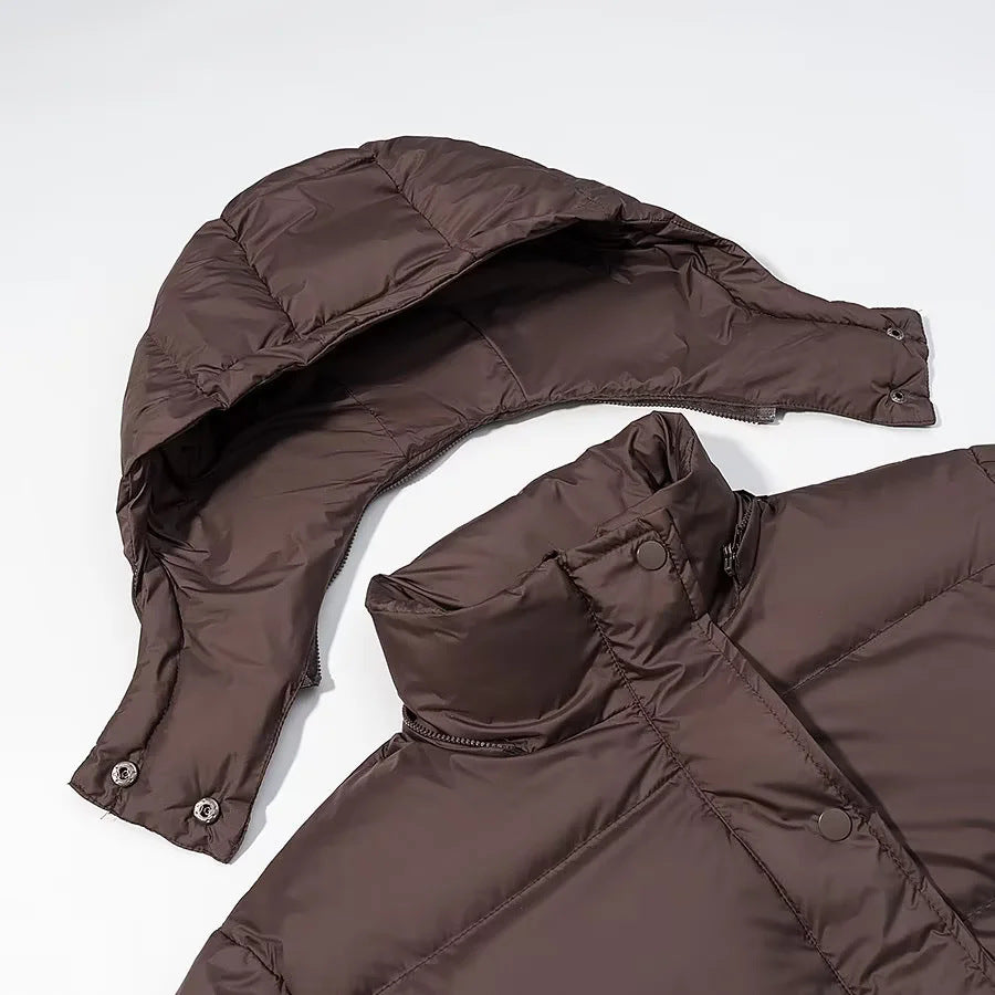 Damen nan kurzer gesteppter Pufferjacke mit abnehmbarer Kapuze und Tunnelzugsaum Drune