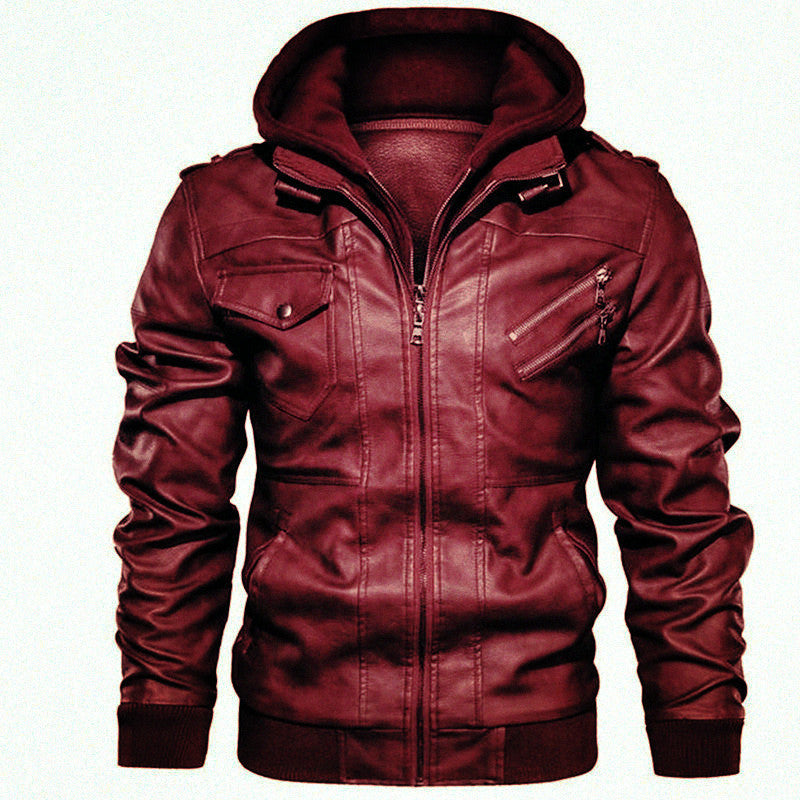 Herren modische Lederjacke mit abnehmbarer Kapuze Drune 1788417868