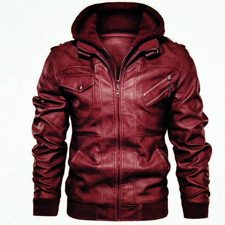 Herren modische Lederjacke mit abnehmbarer Kapuze Drune 1788417868