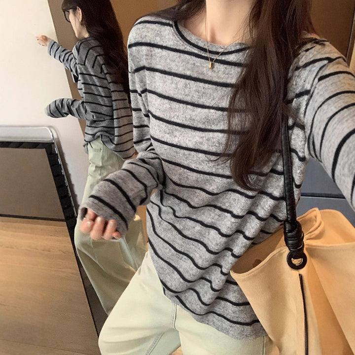 Damen lässiges Langarmshirt mit streifendem Design Drune