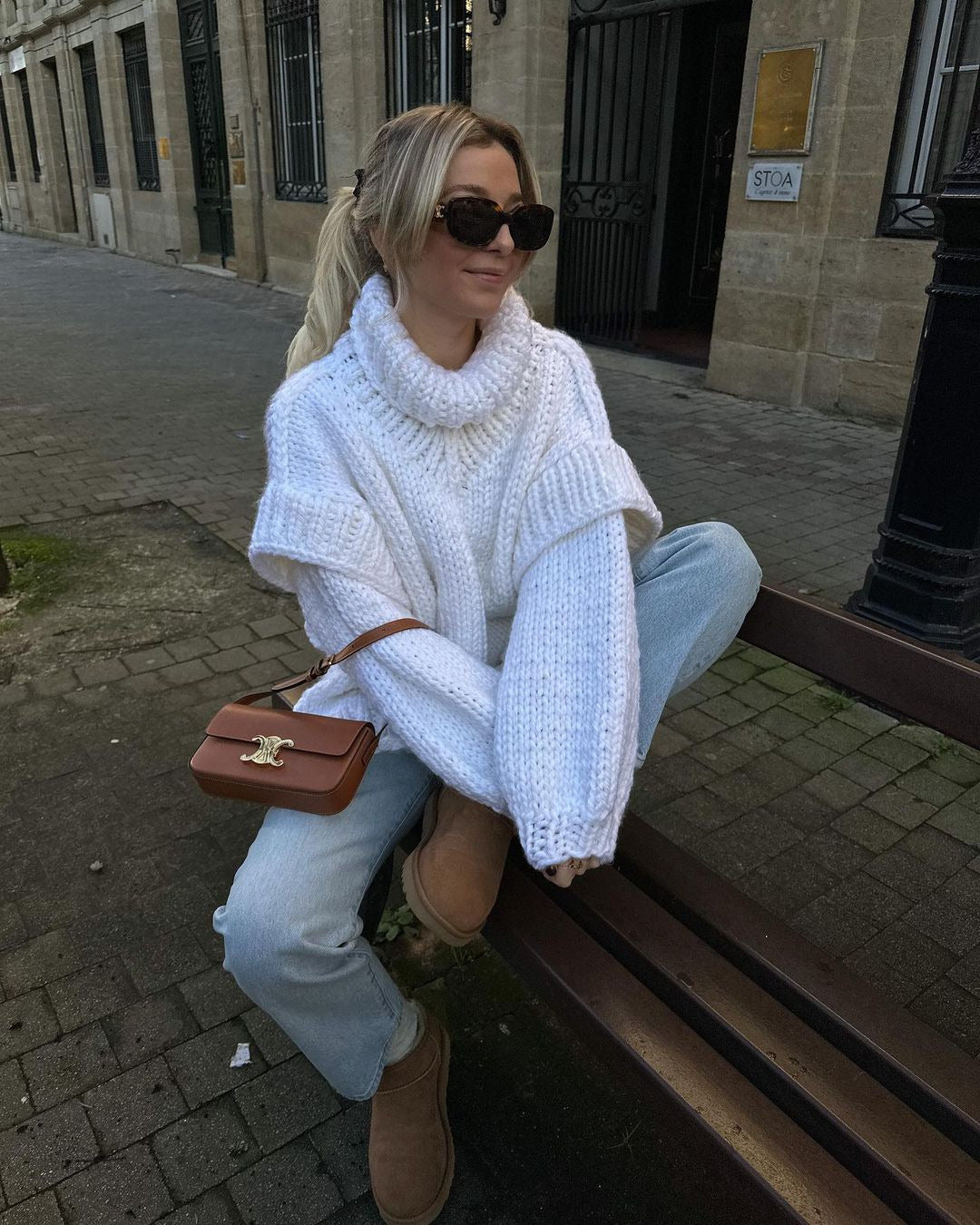 Damen Oversize Grobstrickpullover mit hohem Rollkragen Drune