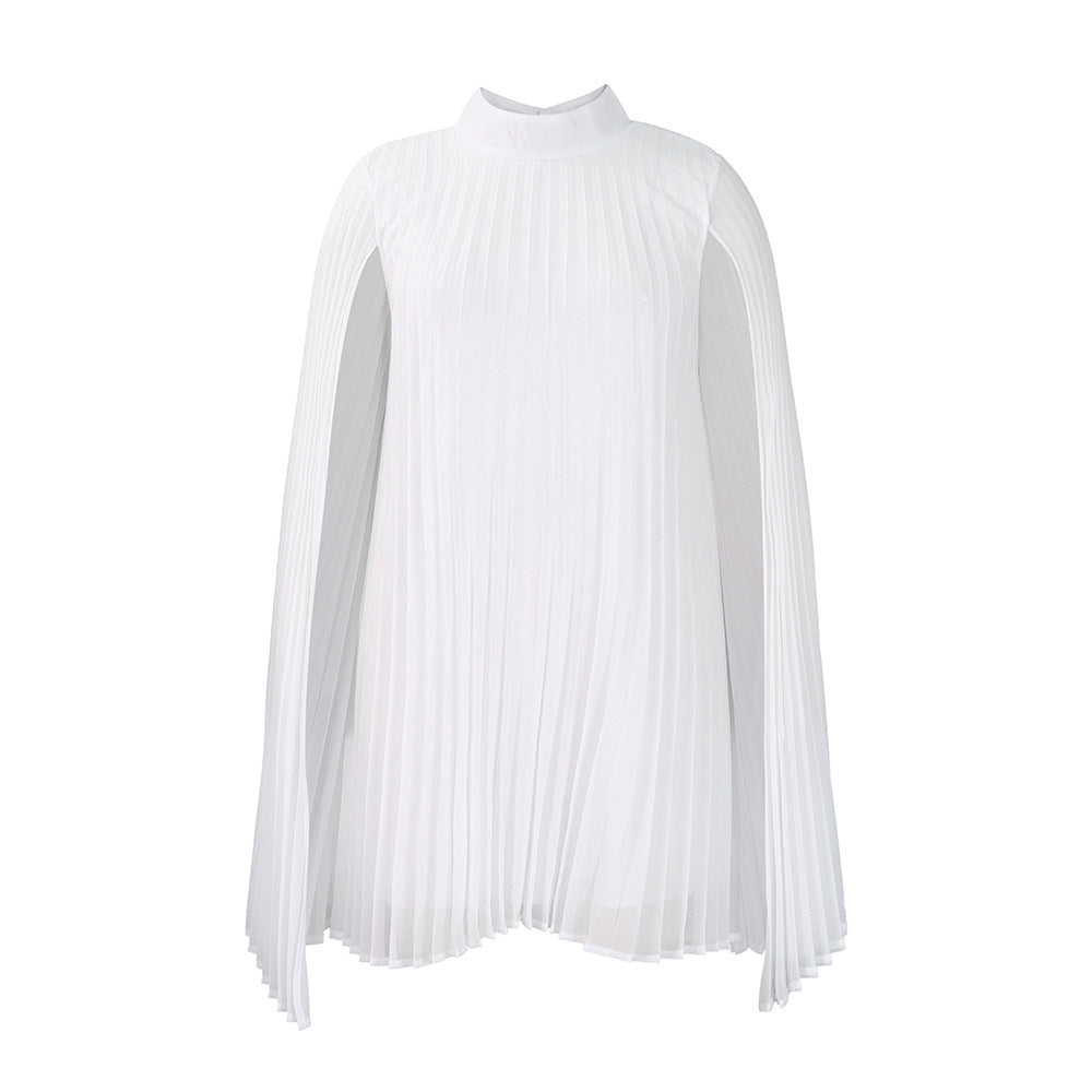 Damen Plisseekleid mit eleganten Kapuze und schwingendem Schnitt Drune