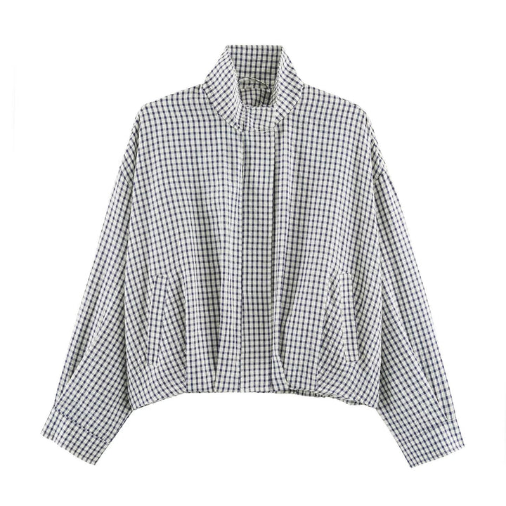 Damen Oversize Karierte Blousonjacke mit Stehkragen Drune
