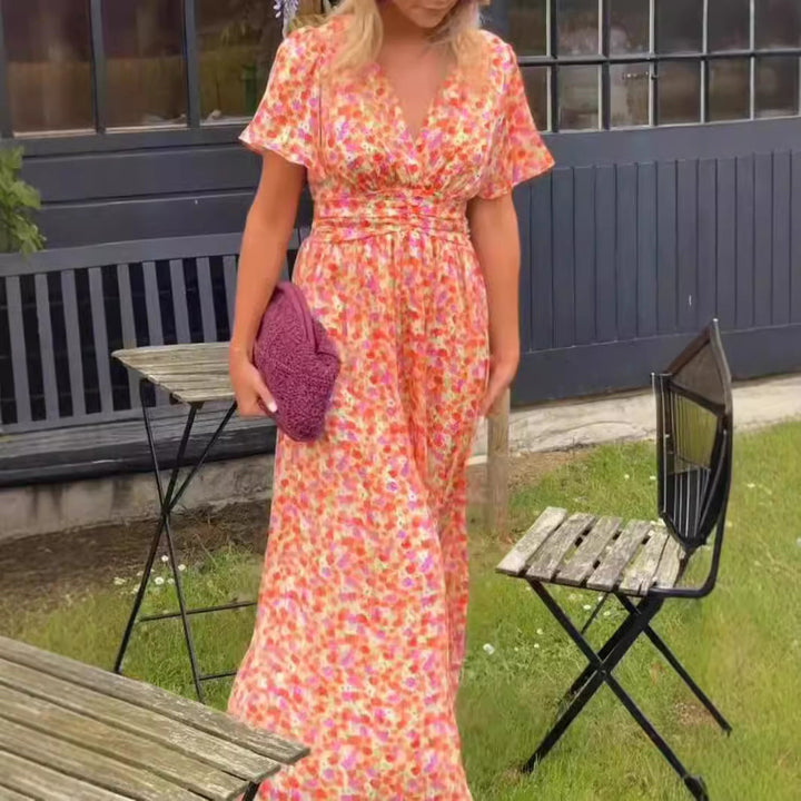 Damen Maxikleid mit floralem Muster und raffinierten Ärmeln Drune
