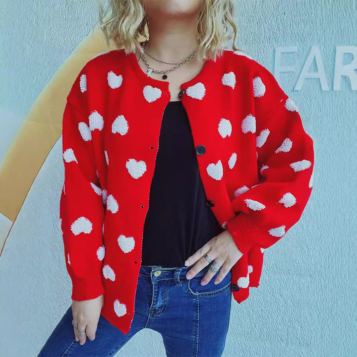 Damen Strickjacke mit Herzmotiv und Knopfdetails Drune