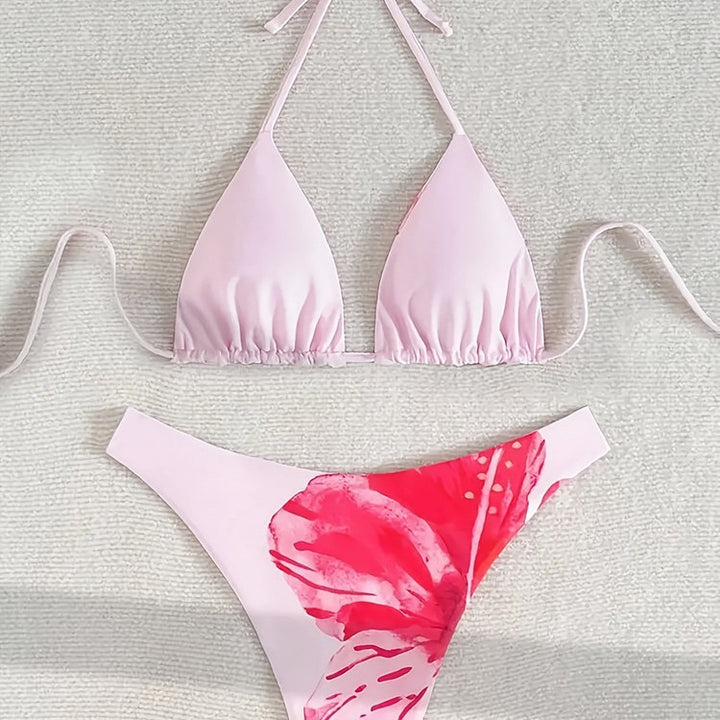 Damen Triangel-Bikini mit floralen Akzenten und zartem Rüschendesign Drune