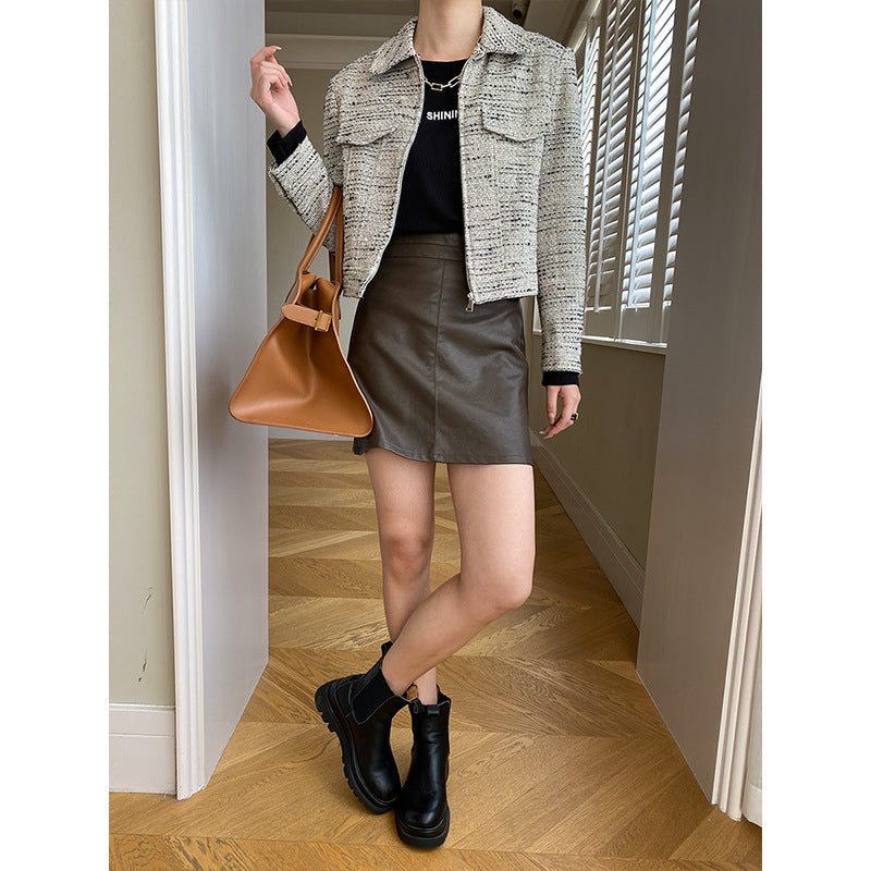 Damen Modische Bouclé-Jacke mit Chesterfield-Kragen Drune