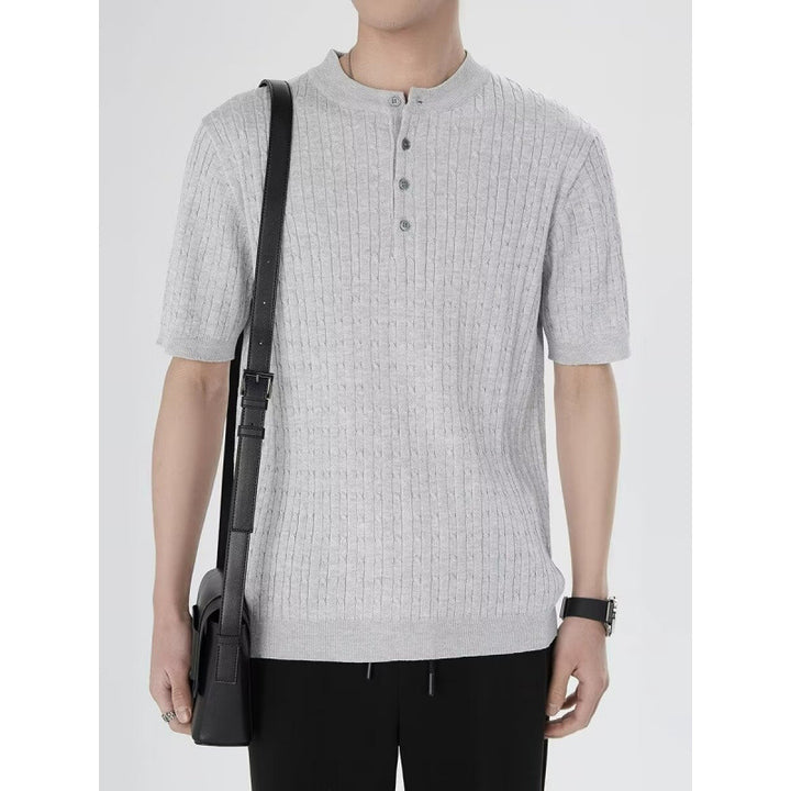 Herren Kurzarm Strickshirt mit Knopfleiste Drune