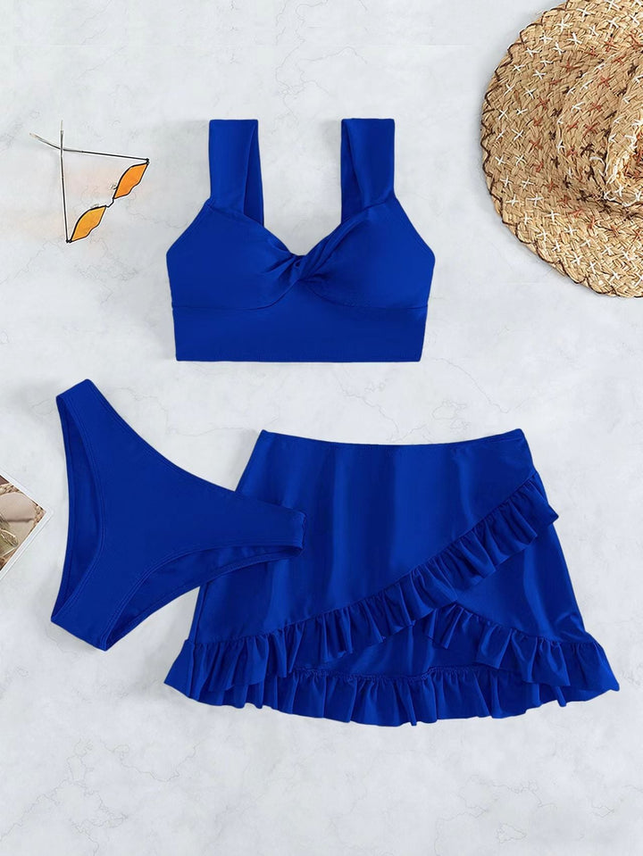 Damen Freizeit-Bikini-Set mit Wickelrock und stützenden Trägern Drune