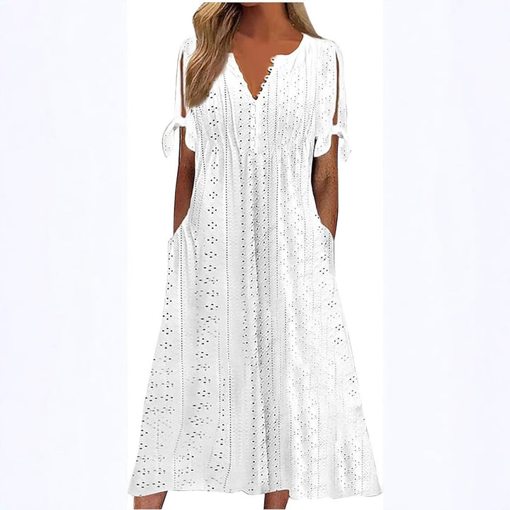 Damen Midikleid mit luftiger Stickdetails und praktischen Seitentaschen Drune