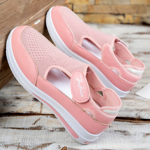 Damen nan ergonomischer Mary-Jane Schlupfsneaker aus 3D-Strick mit Klettverschluss und stoßdämpfender Plateau-Laufsohle Drune