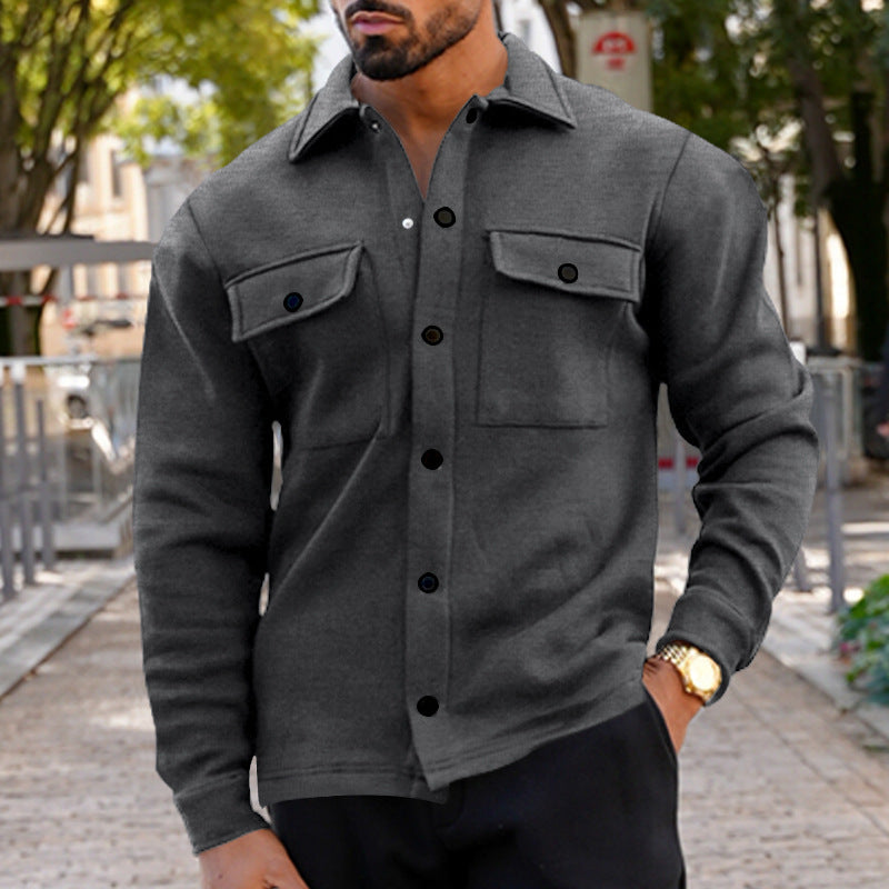 Herren nan schwere Baumwoll-Übergangsjacke im Shacket-Stil mit Druckknöpfen und Pattentaschen Drune