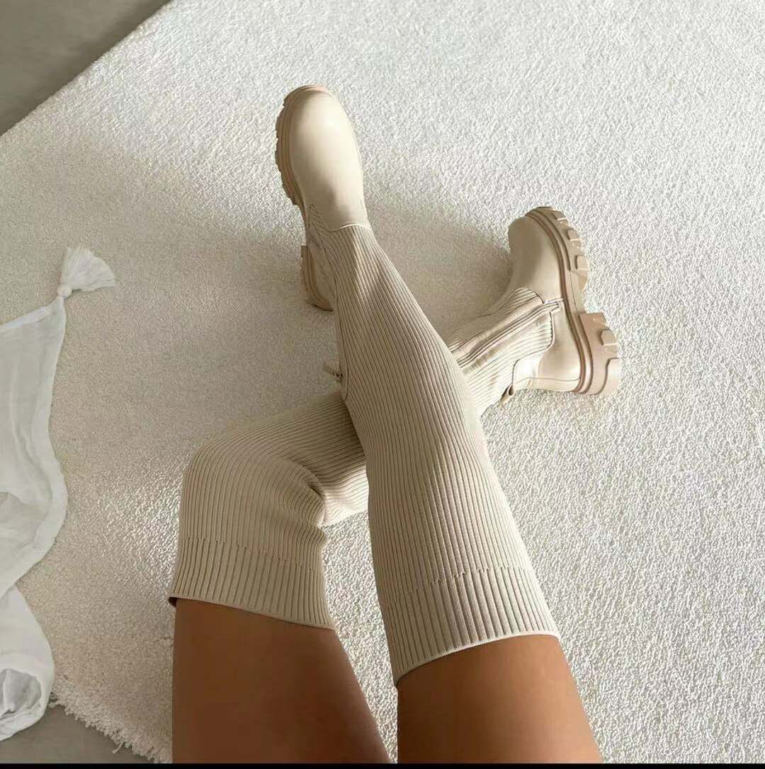 Damen kniehohe Stiefel mit modernem Reißverschluss und rutschfester Sohle Drune