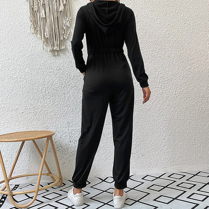 Damen lässiger Jumpsuit mit praktischem Reißverschluss und elastischem Taillenband Drune