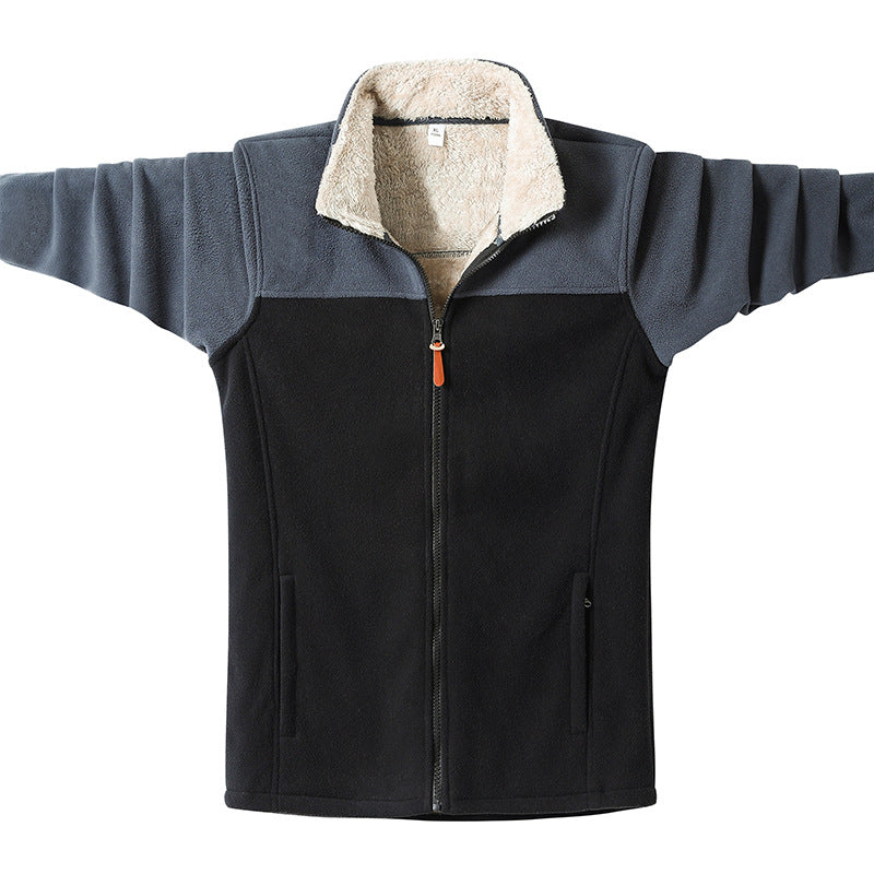 Herren Zweifarbige Fleece-Übergangsjacke mit Stehkragen, Reißverschluss & Eingrifftaschen Drune
