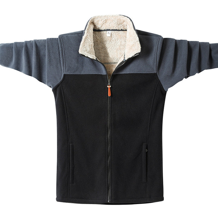 Herren Zweifarbige Fleece-Übergangsjacke mit Stehkragen, Reißverschluss & Eingrifftaschen Drune