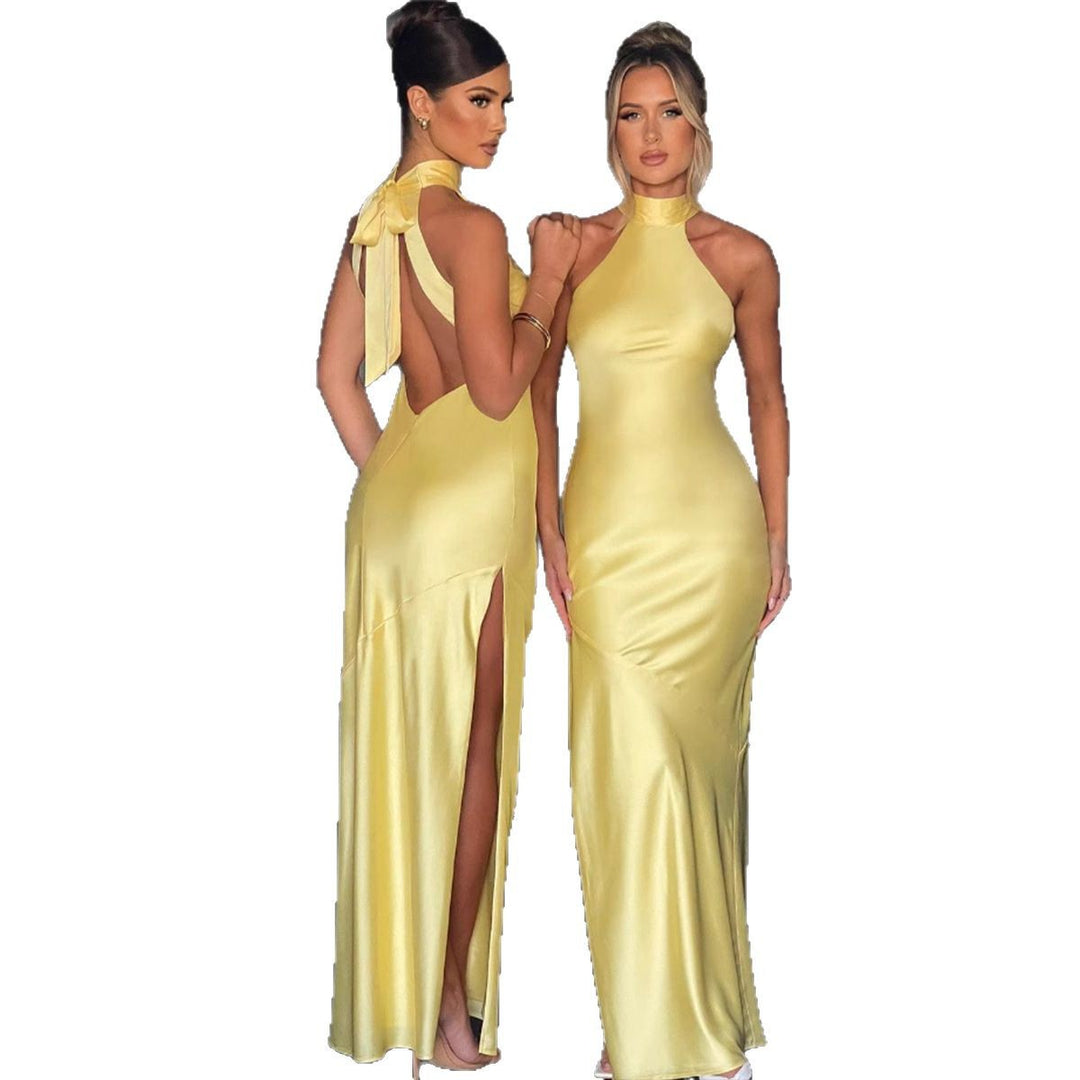 Damen Elegantes Neckholder-Maxikleid mit schlankem Schnitt und seitlichem Schlitz Drune
