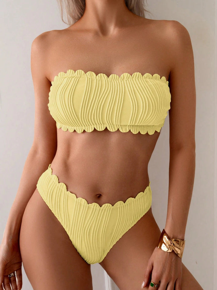 Damen Bandeau-Bikini mit modischem Wellenmuster Drune